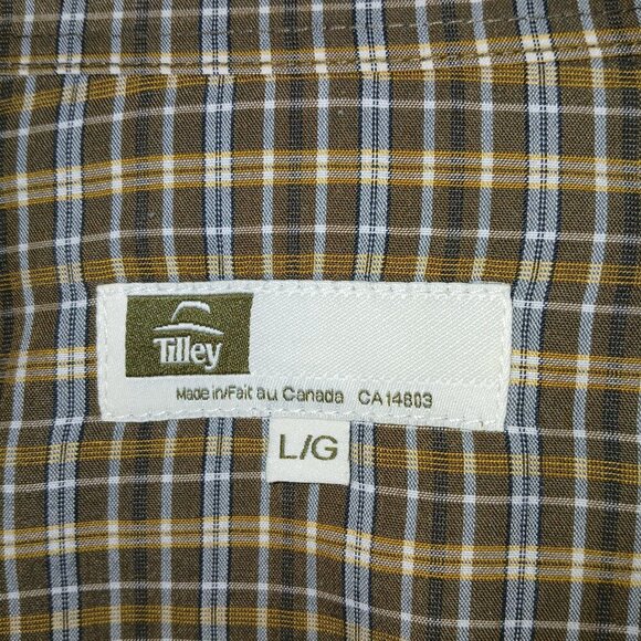 MENS TILLY BRAND PLAID BUTTON DOWN, BROWN AND GREEN, LONG SLEEVE, LARGE - Picture 3 of 6